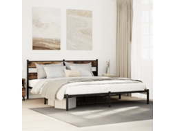 Vidaxl Estrutura De Cama Sem Colchão 183x213cm Metal Carvalho Fumado