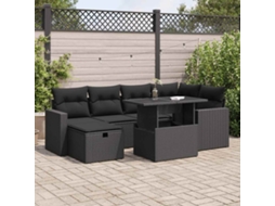 Vidaxl 7 Pcs Conjunto De Sofás P/ Jardim C/ Almofadões Vime Pe Preto