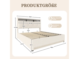 Estrutura De Cama Acolchoada 160x200cm Com Led, Usb Tipo-c, Armazenamento E Cabeceira, Bege - Sem Colchão