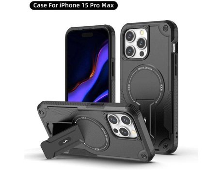 Capa Magsafe Iphone 15 Pro Max Com Suporte, Carregamento Sem Fio, Proteção Antichoque, Dupla Camada Pctpu E Cantos Reforçados