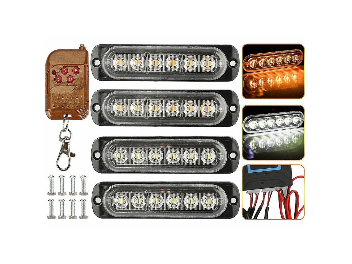 Luz De Emergência Estroboscópica Para Carro Caminhão 6led Amarelo/branco Com Controle Remoto 12v