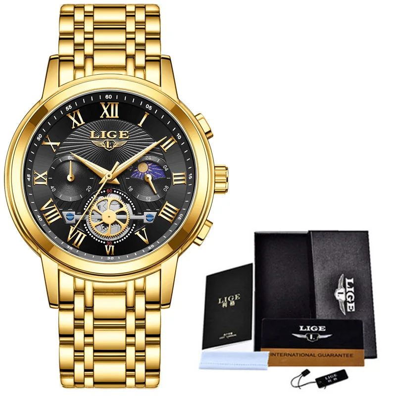 Relógio Feminino Criativo Com Pulseira De Aço Inoxidável (dourado E Preto), À Prova D'água.