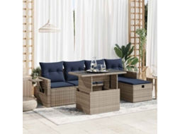 Vidaxl 6 Pcs Conj. Sofás Jardim C/ Almofadões Vime Pe/acácia Cinzento