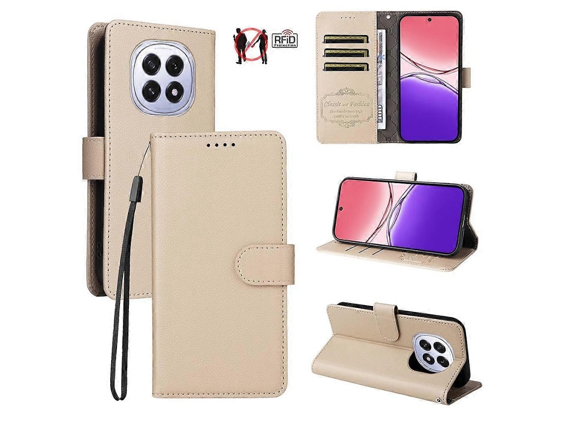 Capa Carteira De Couro Com Textura De Lichia E Bloqueio Rfid Para 3 Cartões, Compatível Com Oppo F29 5g Global.