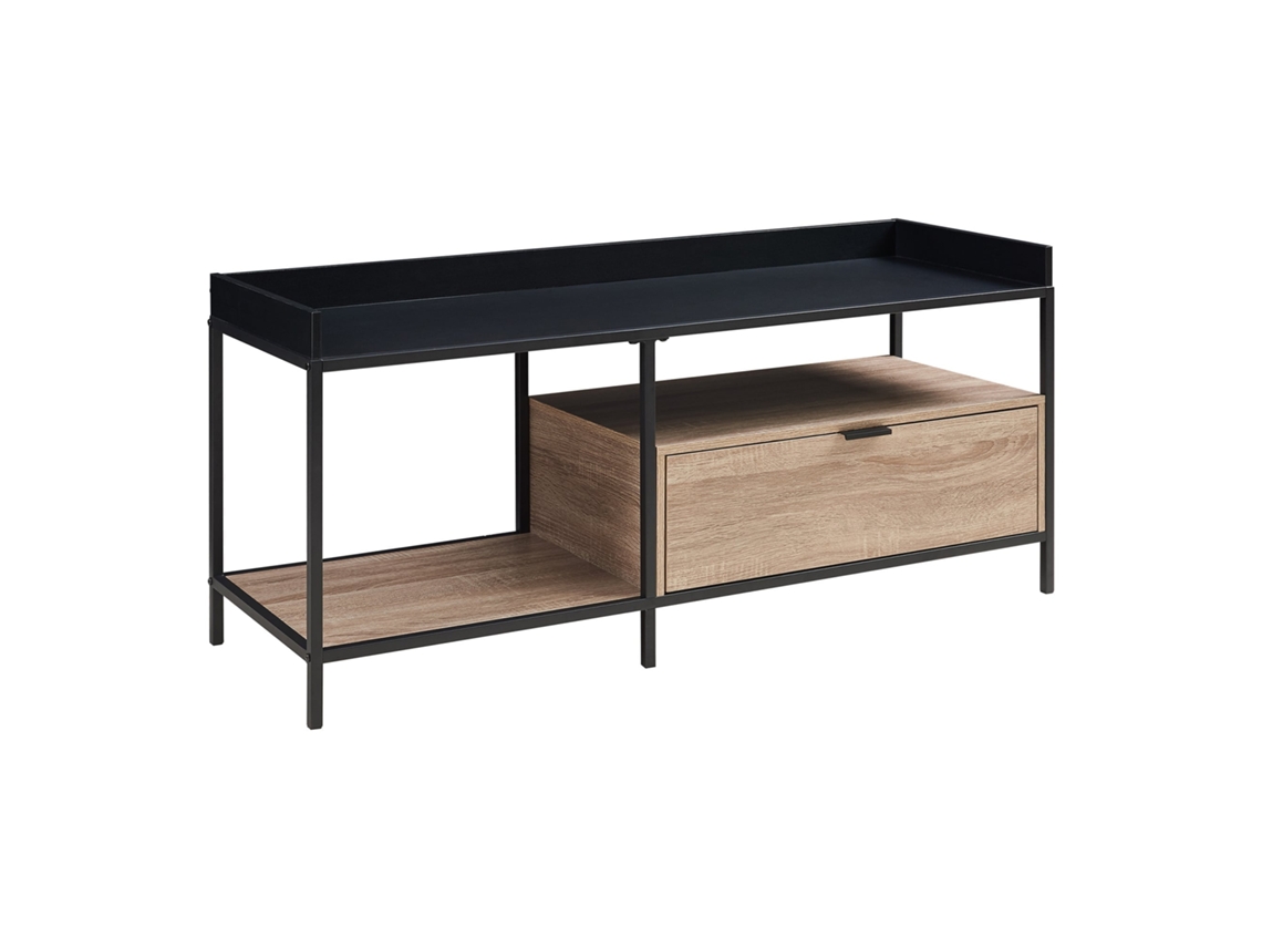 Mesa de TV Belana com gaveta e bordo elevado 120x40x54 cm preto/carvalho EN.CASA