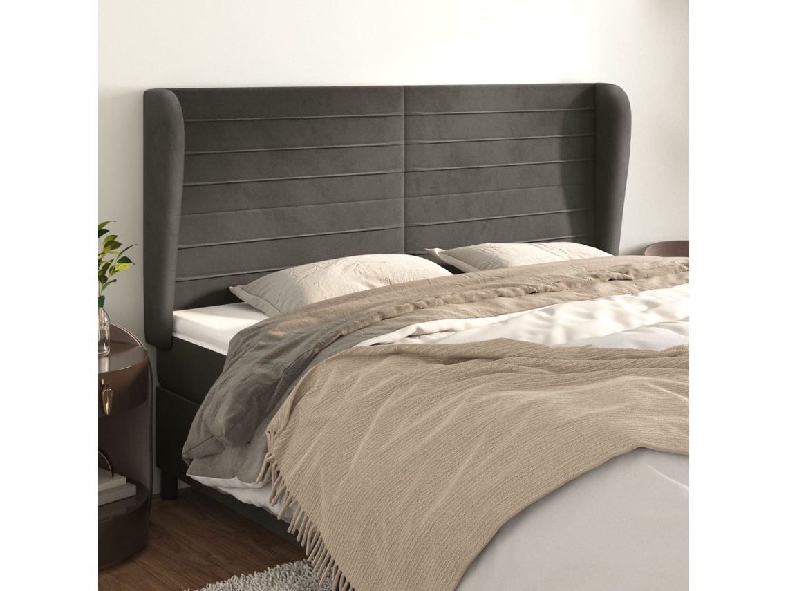 Cabecero con Alas de Terciopelo 183x23x118/128 cm Gris Oscuro