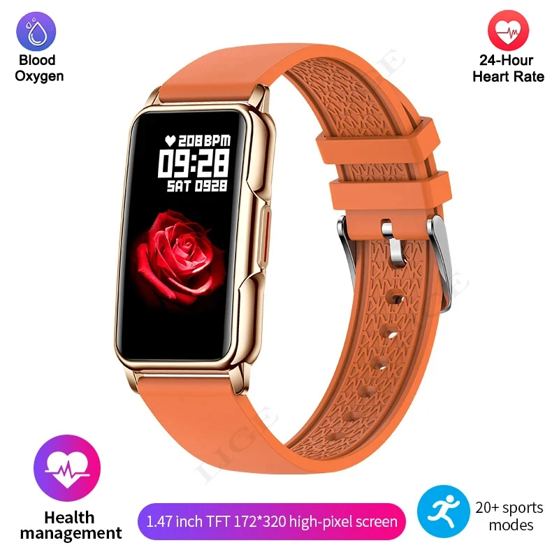 Pulseira Inteligente(silicone Laranja)com Medição De Frequência Cardíaca E Oxigenação Sanguínea, Pulseira Esportiva Inteligente À Prova D'água