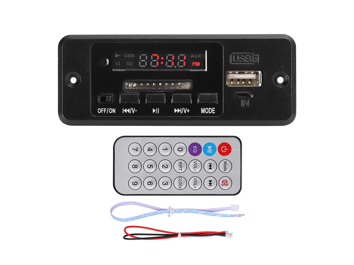 Mali módulo Decodificador de Áudio Mp3 5v com Rádio Fm e Amplificador de Potência Placa Player Música Preto