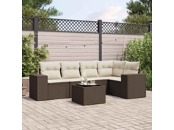 Vidaxl 6 Pcs Conjunto De Sofás Jardim C/ Almofadões Vime Pe Castanho