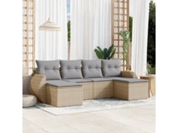 Vidaxl 6 Pcs Conjunto De Sofás P/ Jardim Com Almofadões Vime Pe Bege