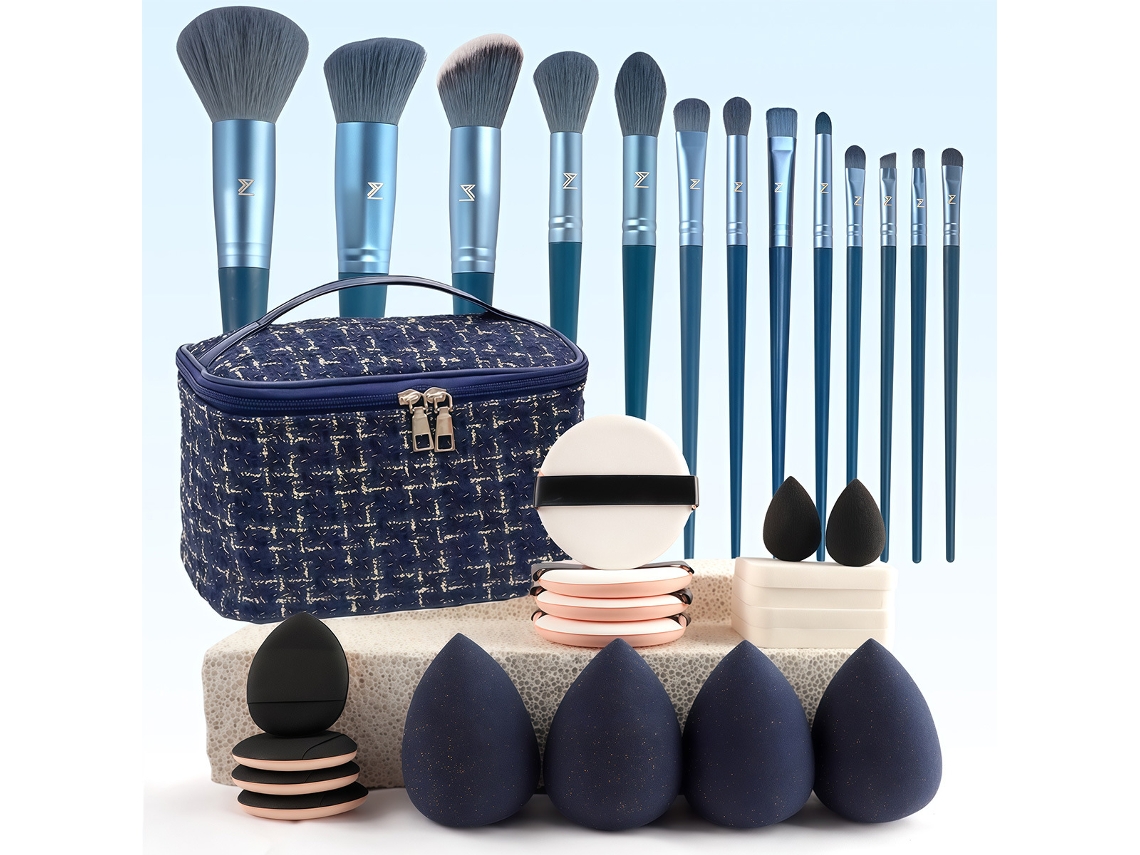 Conjunto De Pincéis De Maquiagem Azul Estilo Chanel (32 Peças) EIFSON