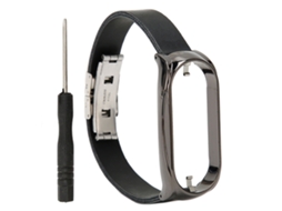 Pulseira de Couro Pu com Capa Protetora para Mi Band 7 Aço Inoxidável Preto