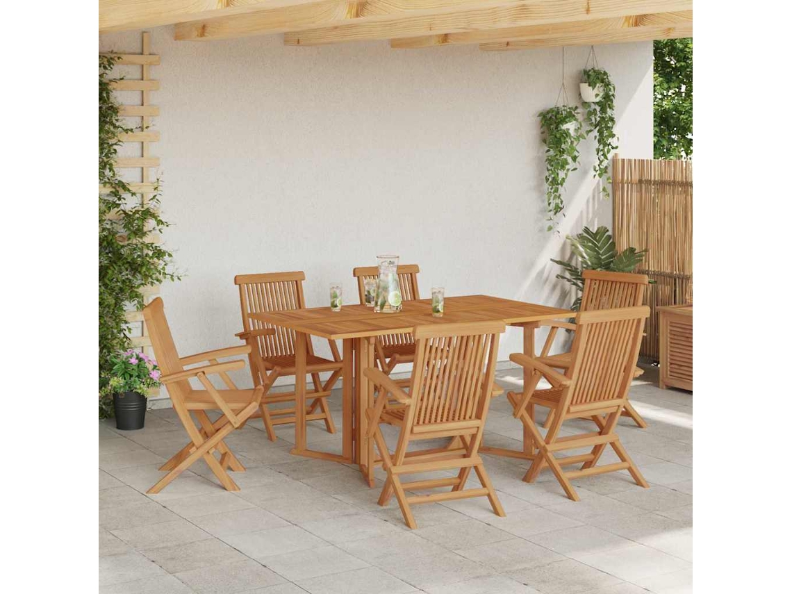 Vidaxl Conjunto De Jantar Para Jardim 7 Pcs Castanho