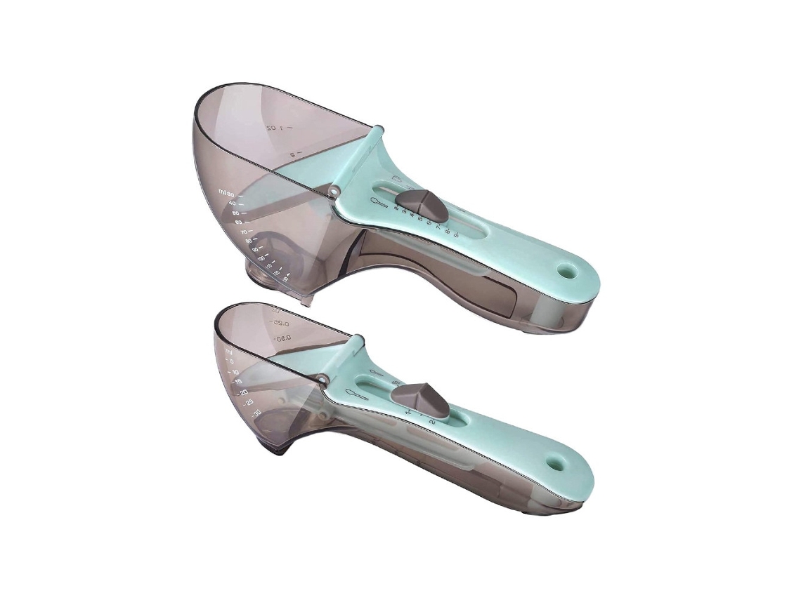 Cozinha Com 2 Peças Colher Com Escala, Tamanho Ajustável, 0-114g, 0-130ml, 18x6x7,2 Cm, Azul