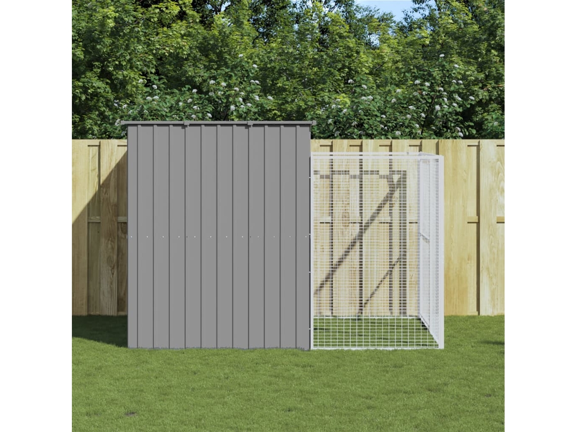 Vidaxl Casota Cães C/ Parque 214x253x181 Cm Aço Galvaniz. Cinza-claro