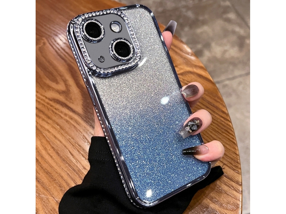 Capa De Tpu Para Iphone 15 Plus - Glitter Degradê De Diamante