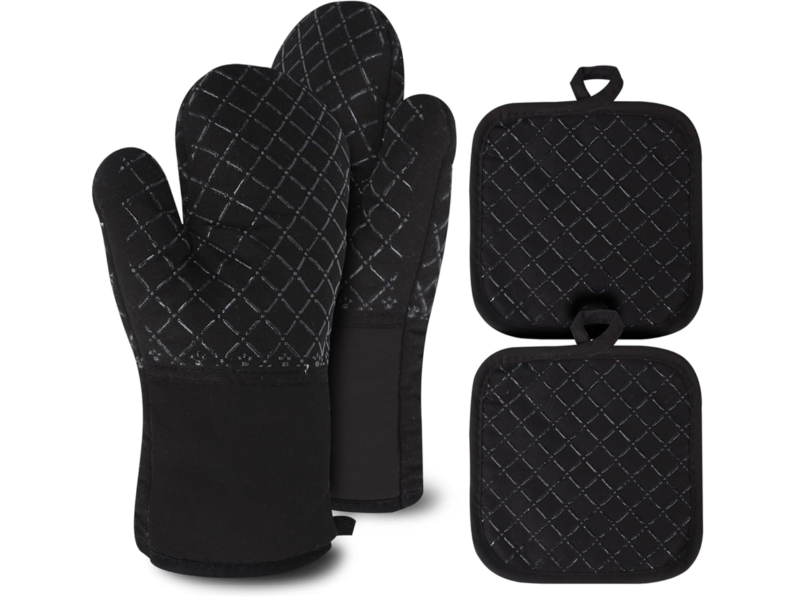 Luvas De Forno - Resistentes Ao Calor - Antiderrapante Conjunto De 4 - Até 250°c - Preto