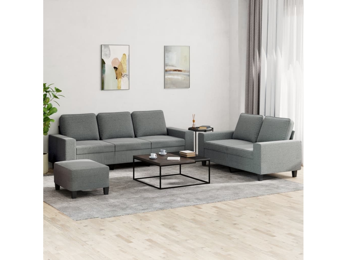 Vidaxl 3 Pcs Conjunto De Sofás Tecido Cinzento-escuro