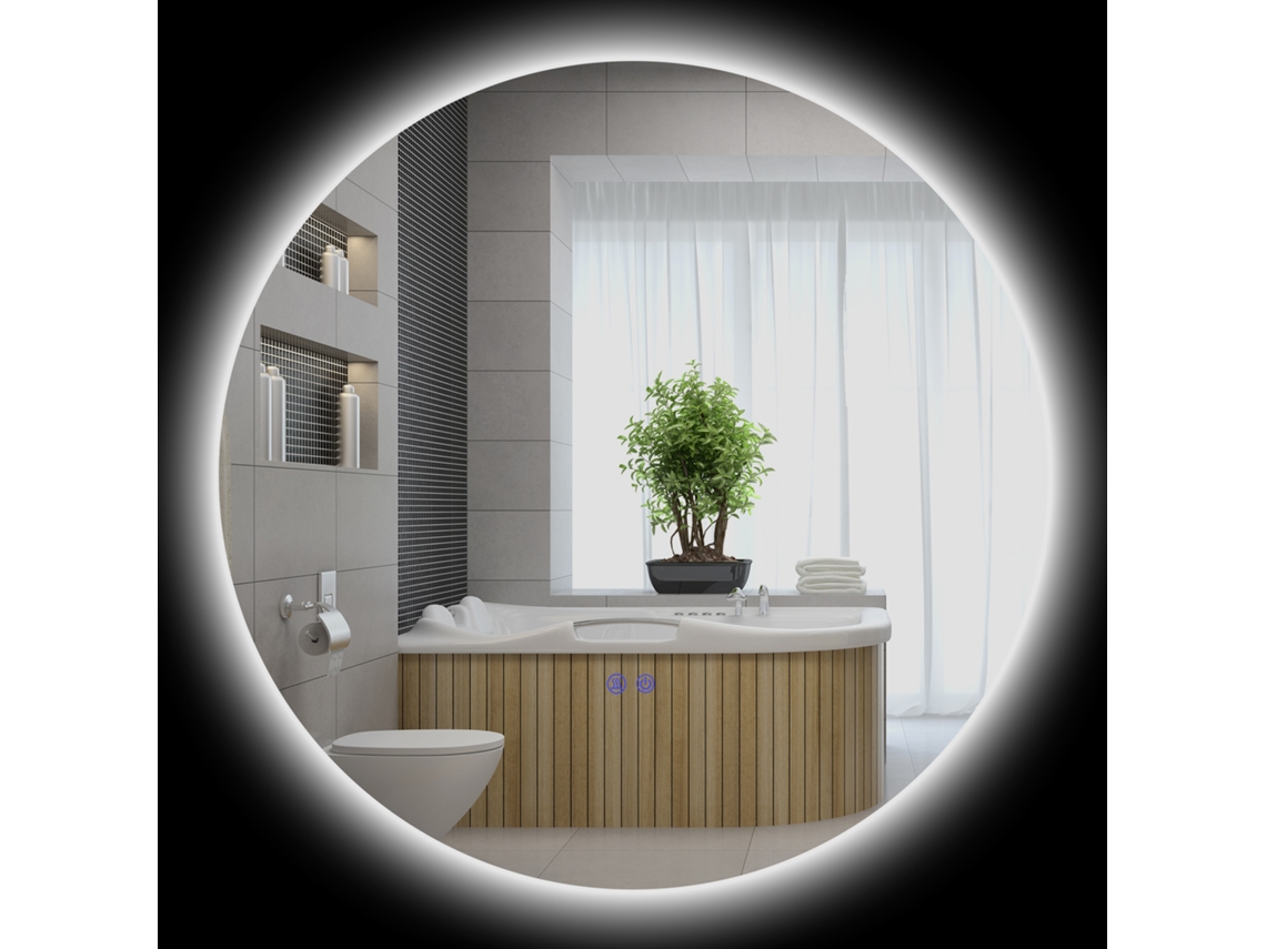 Espelho de Parede com Led, Ø 80 Cm, Iluminação, Interruptor Sensível ao Toque, Sistema Antiembaça S/MARCA