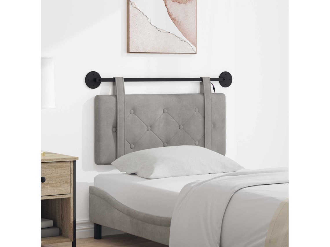 Vidaxl Cabeceira Suspensa Com Luz Led Cinzento-claro Veludo
