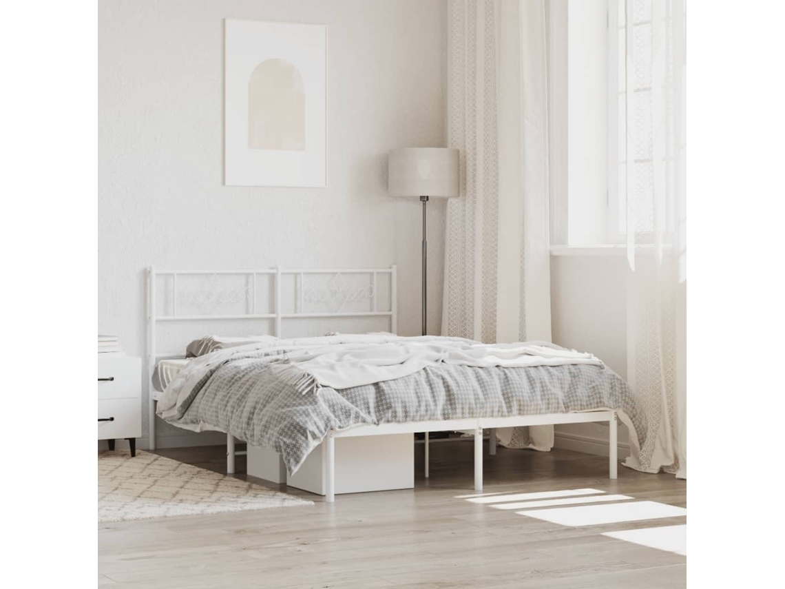 Vidaxl Estrutura De Cama Com Cabeceira 120x200 Cm Metal Branco