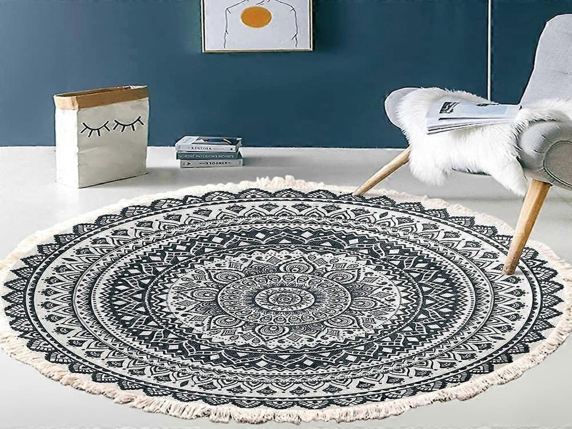 Lurelia Tapete Mandala Redondo Boémio Lavável Absorvente Feito Mão