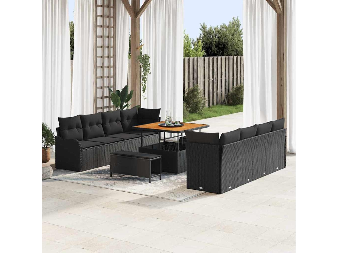 Vidaxl Conjunto De Sofá De Jardim 11 Unid. 10-número De Lugares Preto