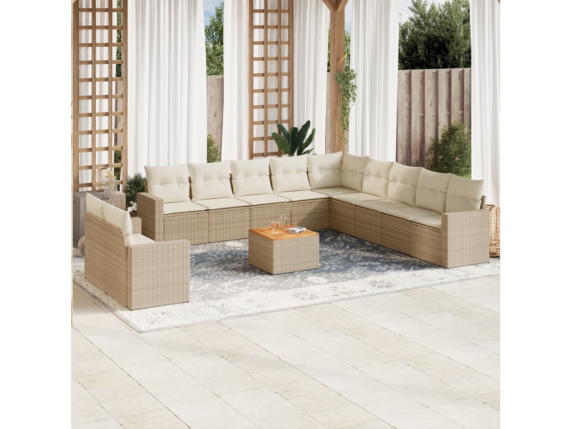 Vidaxl 12 Pcs Conjunto De Sofás P/ Jardim Com Almofadões Vime Pe Bege