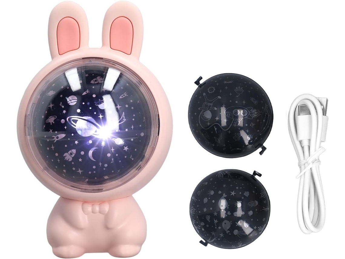 Projetor De Estrelas Em Formato Coelho - Luminária Noturna Macia E