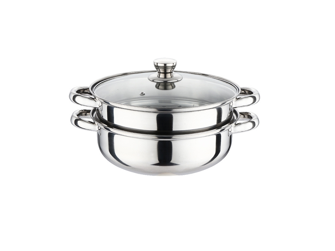 Panela de Vapor Comum Aço Inox para Casa, Dupla Camada, com Tampa Vidro ZSANFS