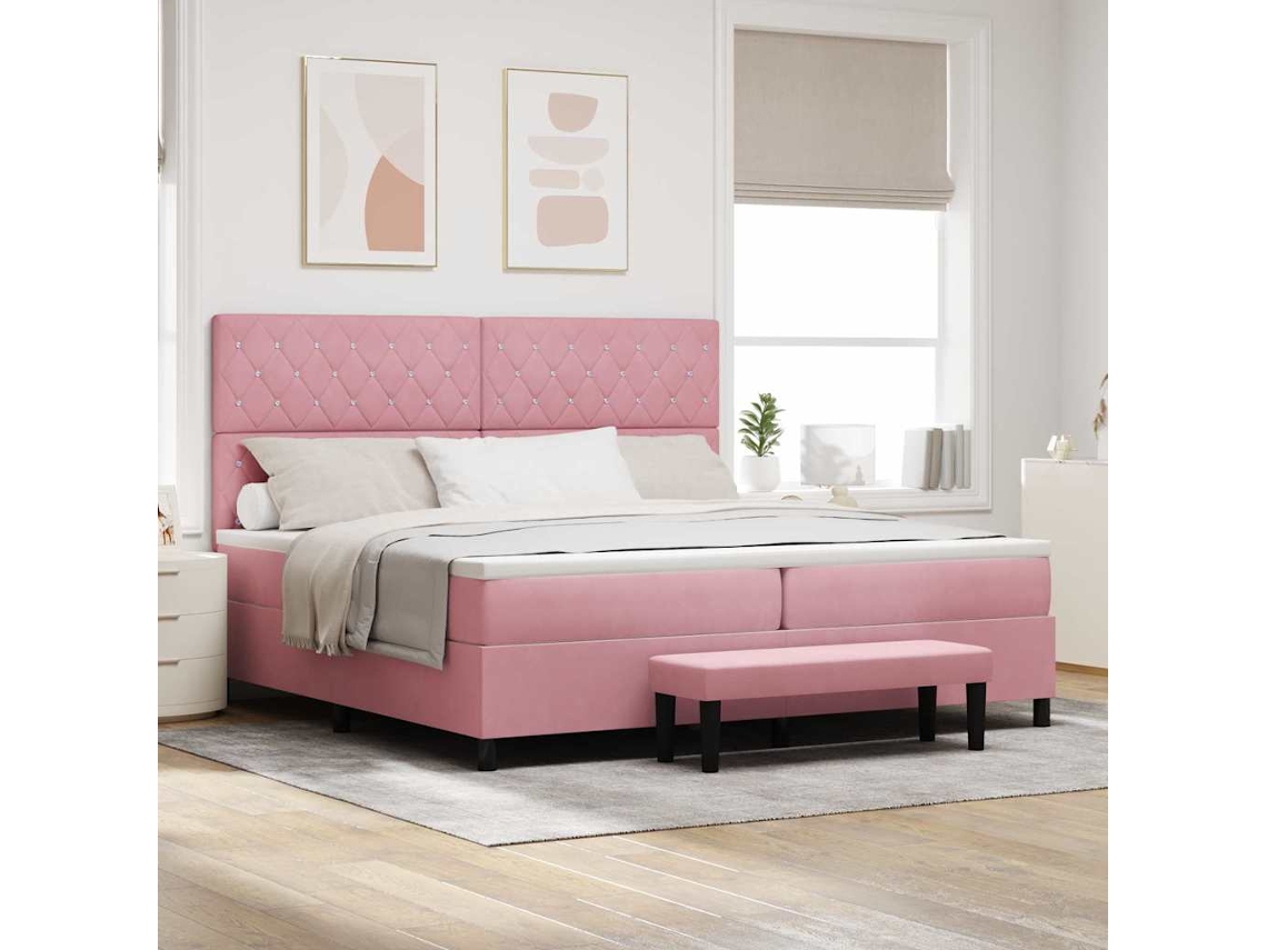 Vidaxl Cama Box Com Colchão Com Cabeceira Rosa 200 X 200 Cm Veludo