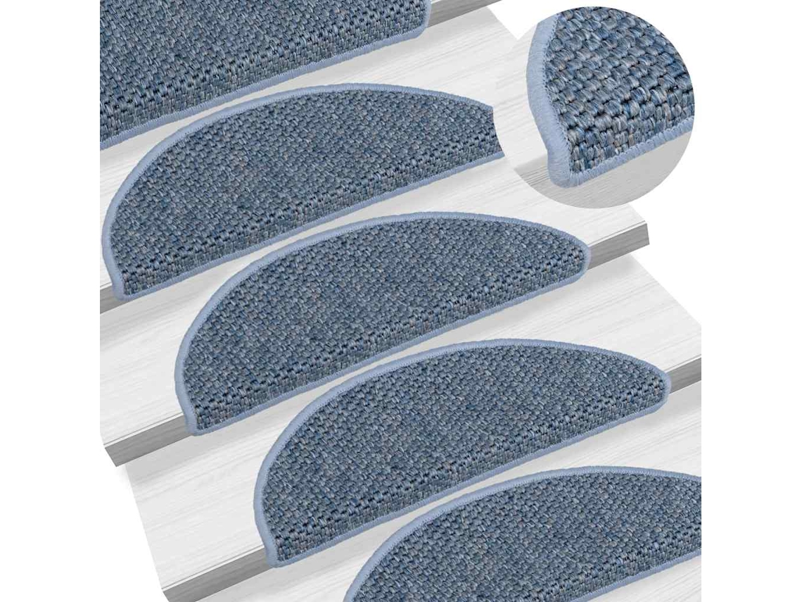 Vidaxl Tapetes Escada Adesivos Aspeto Sisal 15 Pcs 56x17x3 Cm Azul