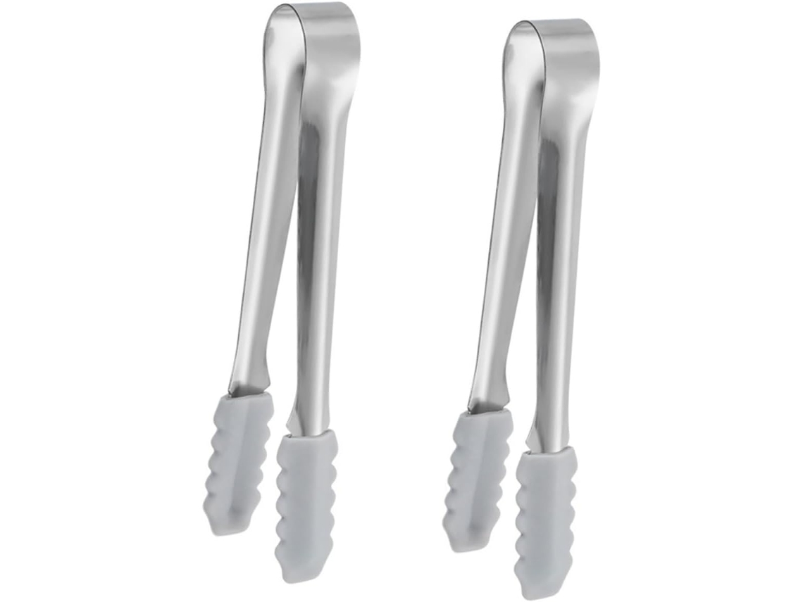 Pinça De Gelo Aço Inoxidável 2 Peças Com Silicone Antiderrapante, Utensílio Prático Para Açúcar E Alimentos, Acessório