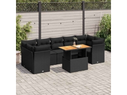 Vidaxl 8 Pcs Conjunto Sofás De Jardim Com Almofadões Vime Pe Preto
