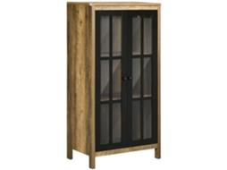 Aparador Moderno De 2 Portas Em Vidro E Madeira, 60x35x120cm, Marrom