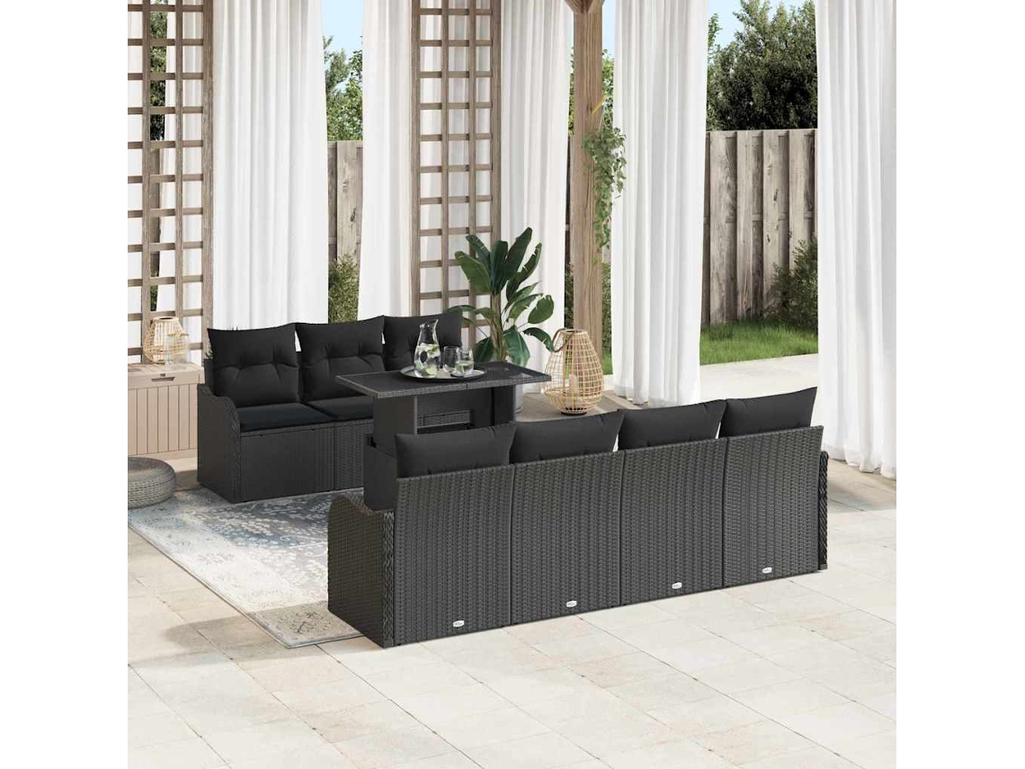 Vidaxl Conjunto De Sofá De Jardim 8 Unid. Preto Vime Pe
