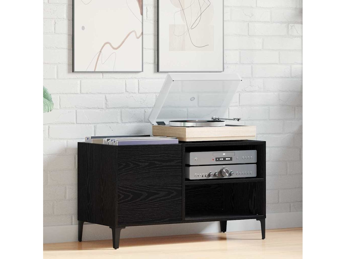 Vidaxl Armário Para Discos De Vinil Carvalho Preto 84,5 X 38 X 48 Cm
