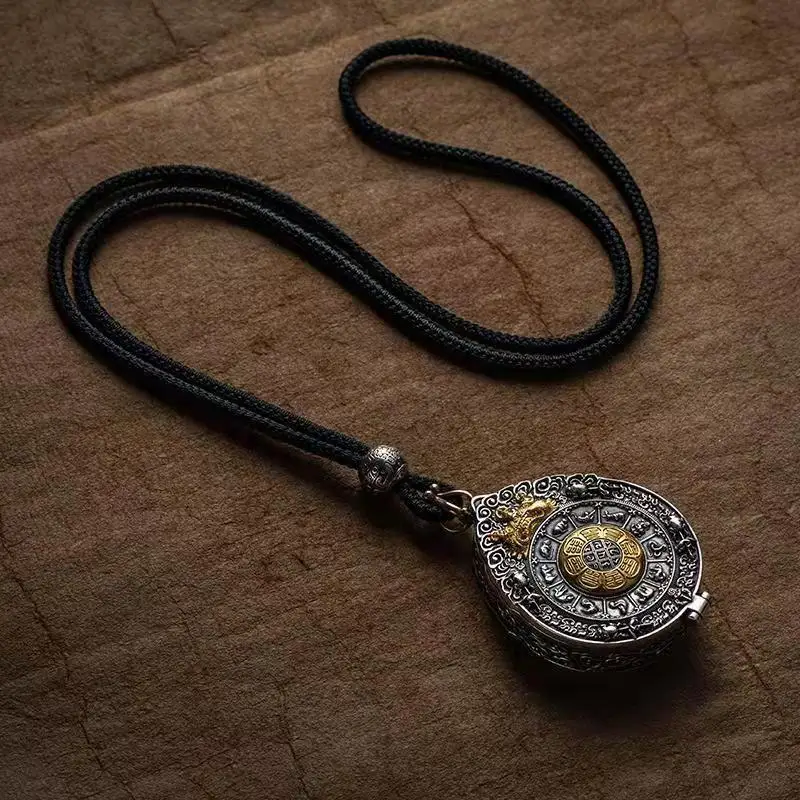 Colar com Pingente de Lótus Budista Tibetano, Colar Amuleto do Zodíaco Vintage MDUG