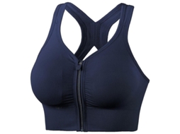 Top para Atividade Física: Sutiã Esportivo com Zíper Frontal, Bojo Removível, 90% Nylon 10% Elastano, Confortável e Respirável Azul Marinho