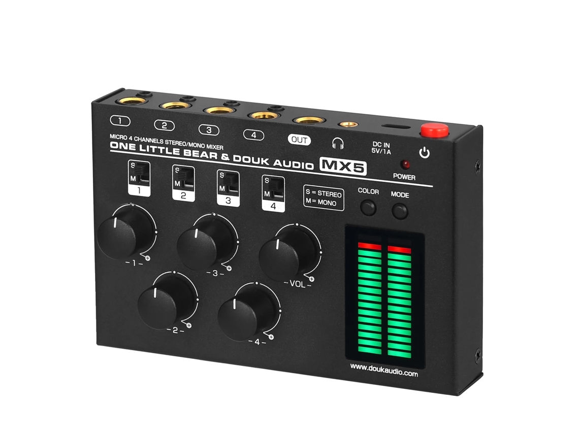 Mixer De Ãudio, 4 Canais, Suporta Entradas De 6,35mm E 3,5mm, Medidores De Nã­vel Led, Design Compacto, Alimentado Por Dc5v Oem