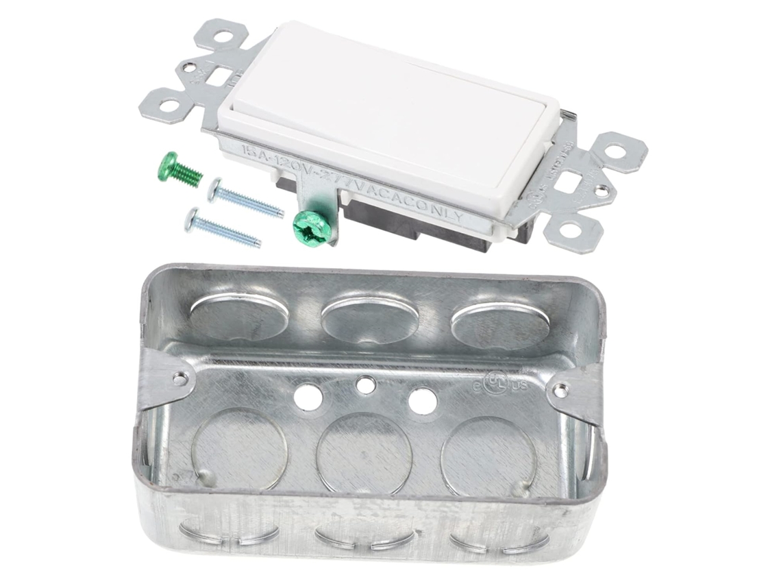 Interruptor De Parede Decorativo De Aço Inoxidável Branco Com Caixa.