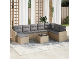 Vidaxl 9 Pcs Conjunto De Sofás P/ Jardim Com Almofadões Vime Pe Bege