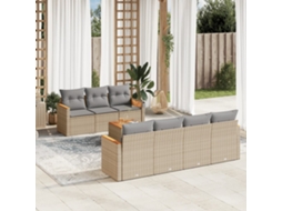 Vidaxl 8 Pcs Conjunto De Sofás P/ Jardim Com Almofadões Vime Pe Bege