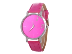 Reloj De Cuarzo Con Correa De Cuero Pu De Moda Para Parejas, Dial Redondo, Color Rojo Rosa