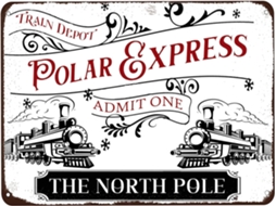 Placa De Metal Decorativa "polar Express Depot At The North Pole" (depósito Do Expresso Polar No Polo Norte)
