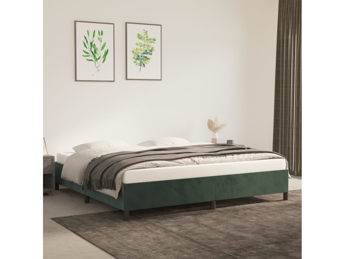 Estrutura De Cama Sem Colchão 200x200 Cm Veludo Verde-escuro