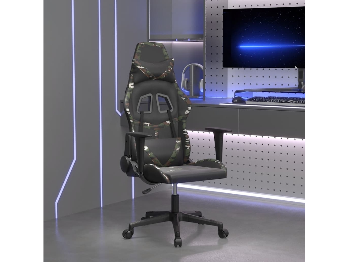 Vidaxl Cadeira Gaming Massagens Couro Artificial Preto E Camuflagem