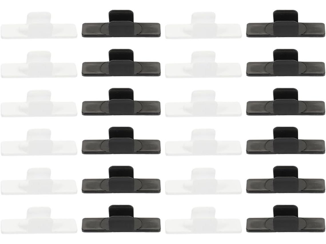 Conjunto de 24 clipes plásticos autoadesivos para canetinhas, marcadores quadrados brancos, organizador de mesa e material.