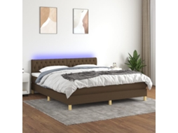 Vidaxl Cama Box Spring C/ Colchão/led 180x200cm Tecido Castanho-escuro