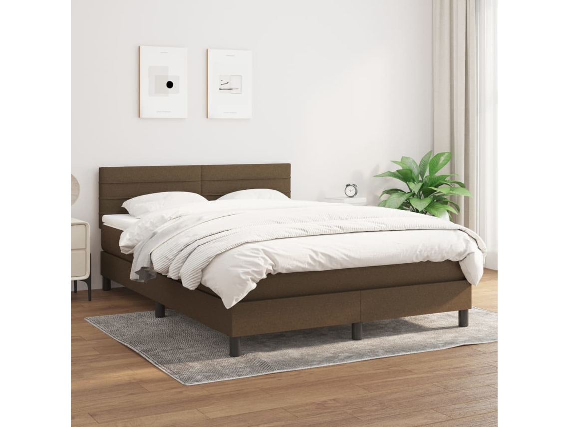 Vidaxl Cama Com Molas/colchão 140x200 Cm Tecido Castanho-escuro
